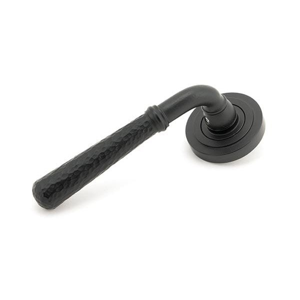 From The Anvil Handles Art Deco Matt Black Hammered Newbury Lever on Rose Set (Plain) - Unsprung
