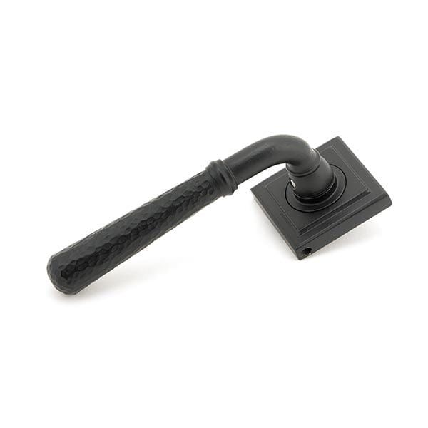 From The Anvil Handles Square Matt Black Hammered Newbury Lever on Rose Set (Plain) - Unsprung