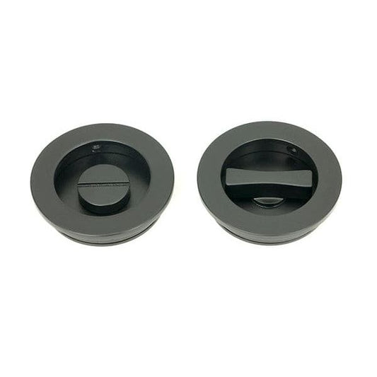 From The Anvil Flush Pull Handles 60mm Matt Black  Plain Round Pull - Privacy Set