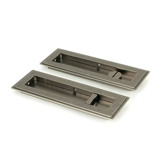 From The Anvil Flush Pull Handles 175mm Pewter  Art Deco Rectangular Pull - Privacy Set