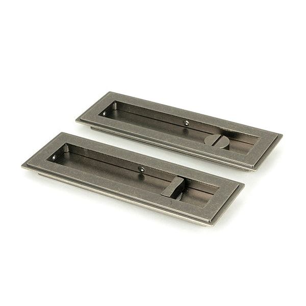 From The Anvil Flush Pull Handles 175mm Pewter  Art Deco Rectangular Pull - Privacy Set