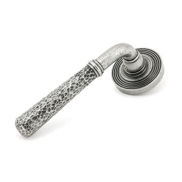 From The Anvil Handles Beehive Pewter Hammered Newbury Lever on Rose Set