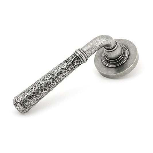 From The Anvil Handles Plain Pewter Hammered Newbury Lever on Rose Set (Plain) - UnsprunG