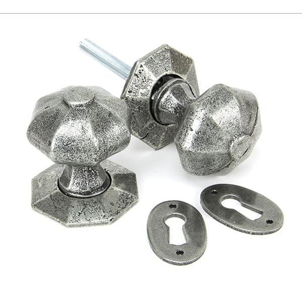 From The Anvil Knobs Ocagonal Pewter Octagonal Mortice/Rim Knob Set