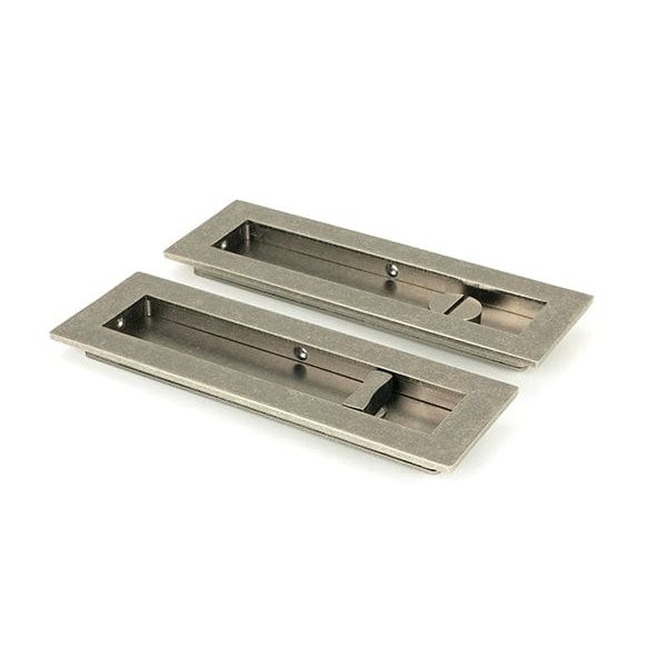 From The Anvil Flush Pull Handles 175mm Pewter  Plain Rectangular Pull - Privacy Set