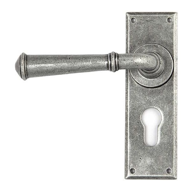 From The Anvil Handles Euro Lock Pewter Regency Lever Lock set