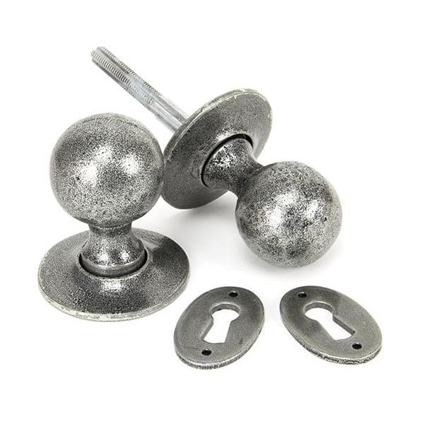 From The Anvil Knobs Pewter Pewter Round Mortice/Rim Knob Set