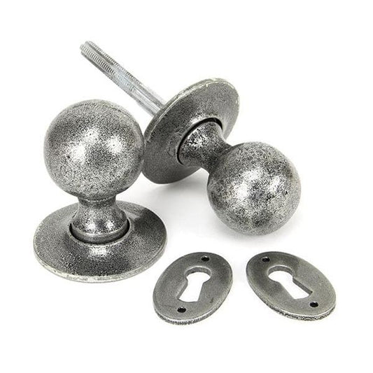 From The Anvil Knobs Pewter Pewter Round Mortice/Rim Knob Set