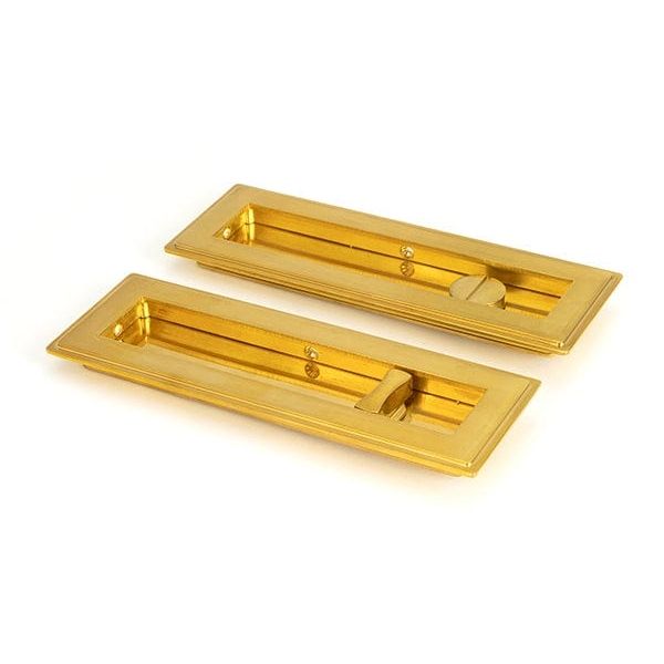 From The Anvil Flush Pull Handles 175mm Polished Brass  Art Deco Rectangular Pull - Privacy Set