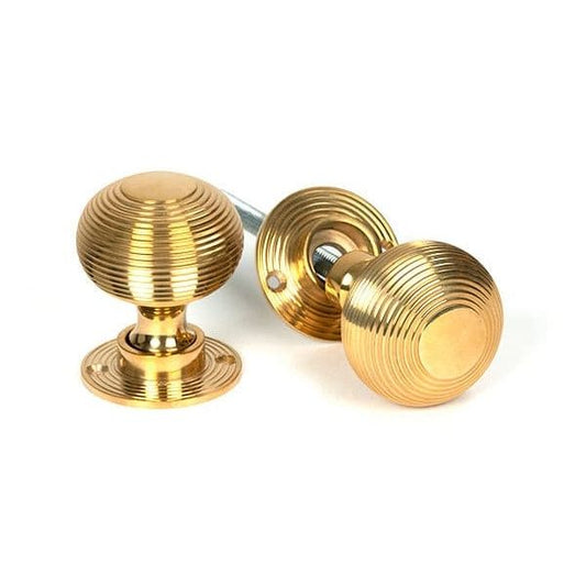 From The Anvil Knobs Heavy Beehive Polished Brass Heavy Beehive Mortice/Rim Knob Set