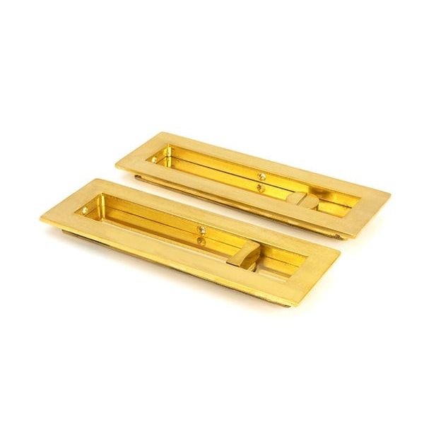 From The Anvil Flush Pull Handles 175mm Polished Brass  Plain Rectangular Pull - Privacy Set