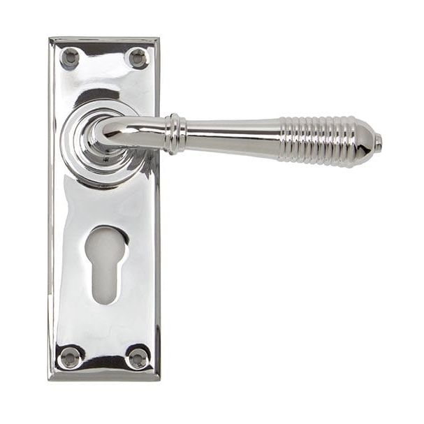 From The Anvil Handles Euro Polished Chrome Reeded Lever Lock Set