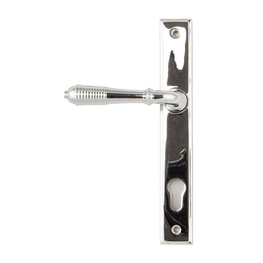 From The Anvil Handles Slimline Espag Polished Chrome Reeded Slimline Lever Espag. Lock Set