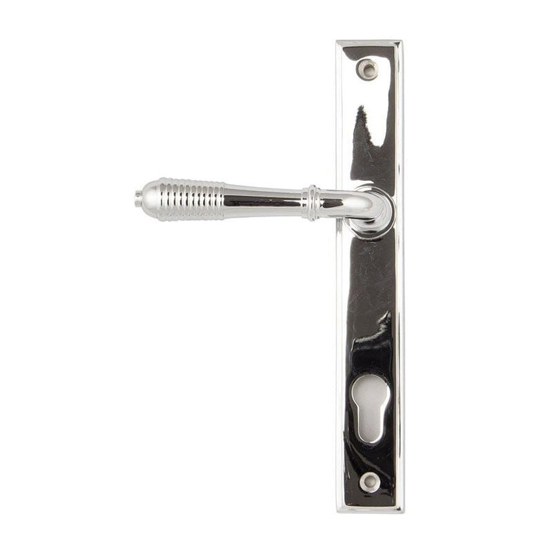 From The Anvil Handles Slimline Espag Polished Chrome Reeded Slimline Lever Espag. Lock Set