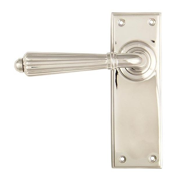 From The Anvil Handles Latch set Polished Nickel Hinton Lever on Rose Set