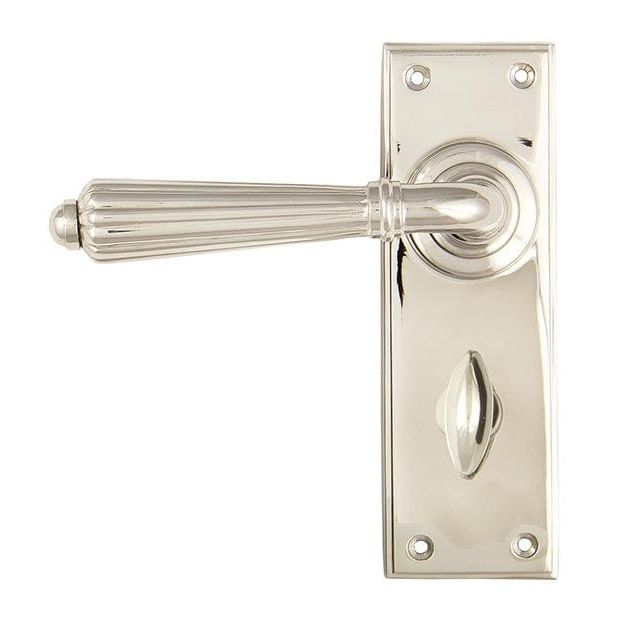 From The Anvil Handles Bathroom Set Polished Nickel Hinton Lever on Rose Set