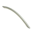 Carlisle Brass Bow Handle Range featuring a sleek, smooth design in a brushed silver finish, made of durable metal, designed for easy grip.
