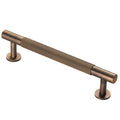 Carlisle Brass Lines Pull Handle Range in a brushed bronze finish, featuring a ribbed design and circular base attachments, ideal for cabinets or drawers.