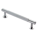 Carlisle Brass Lines Pull Handle Range in polished chrome, featuring a ribbed center grip and two rounded mounting bases for easy installation.