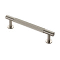 Carlisle Brass Lines Pull Handle Range in brushed nickel, featuring a ribbed grip design and rounded ends, mounted on two circular bases.