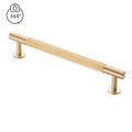 Carlisle Brass Lines Pull Handle Range in a brushed gold finish, featuring a textured grip design and two round bases for easy installation.