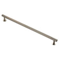 Carlisle Brass Lines Pull Handle Range in brushed nickel finish, featuring a sleek, elongated design with ribbed detailing and mounted on two rounded bases.