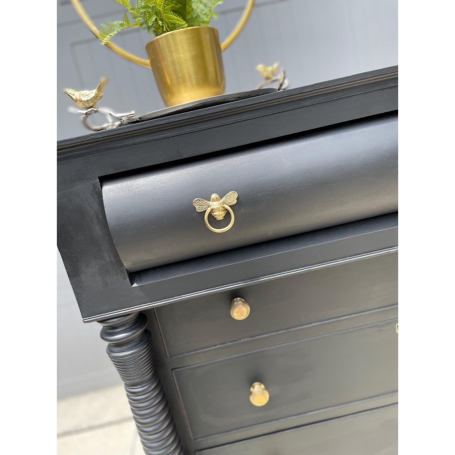 Brass Bee Ring Pull Cabinet Handle - Brass Finish - Brass bee