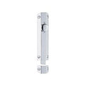 Carlisle Brass Surface Bolt in polished chrome finish, featuring a cylindrical locking mechanism and a rectangular body with multiple mounting holes.