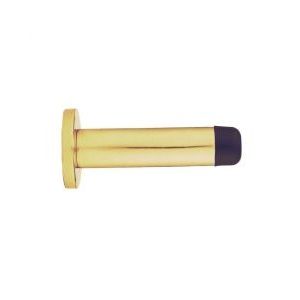 Wall Mounted Cylinder Doorstop with Rose - 64mm - Polished Brass