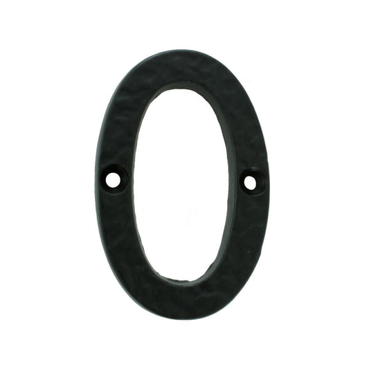 Carlisle Brass Numeral (Face Fix) in black, featuring an oval shape with a textured surface and two mounting holes for easy installation.