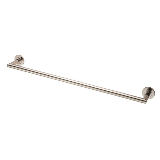 Carlisle Brass Stainless Steel Single Towel Rail in polished finish, featuring a sleek design with two round wall mounts for secure installation.