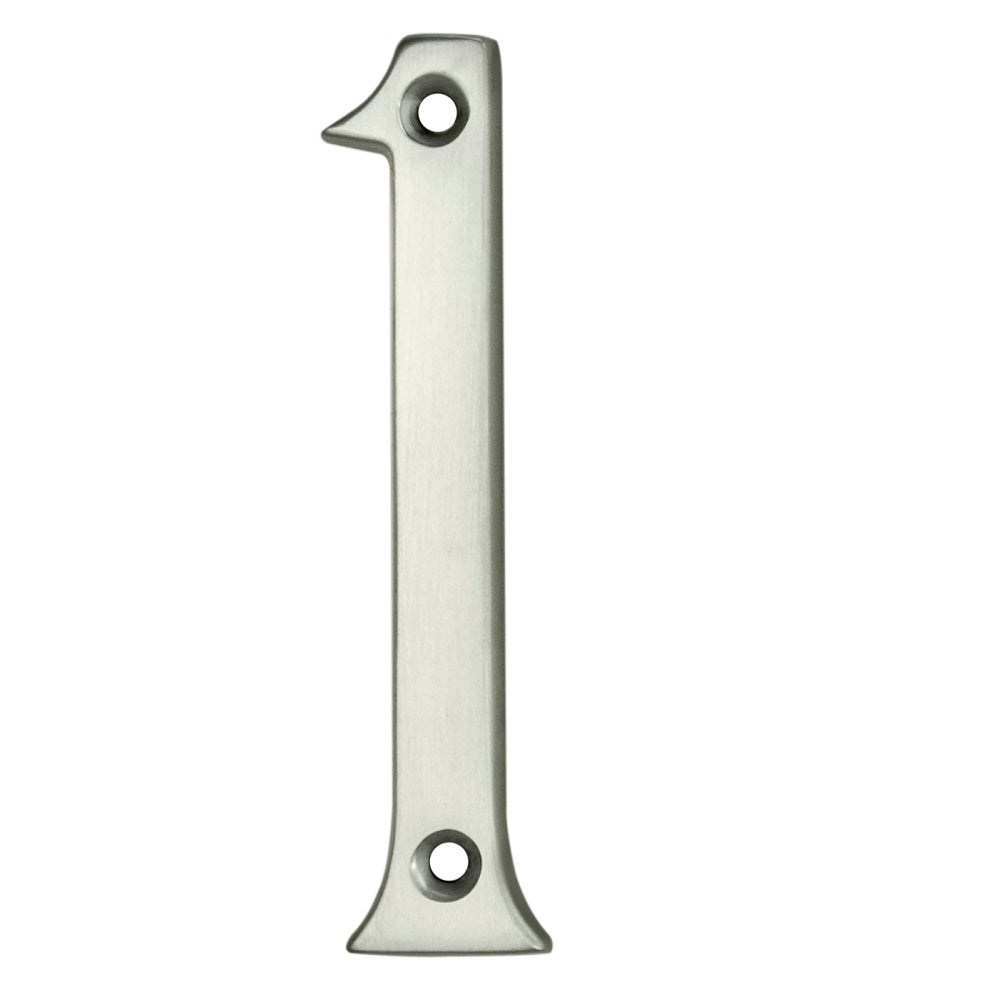 Carlisle Brass Numeral Face Fix (No.1) 76mm in brushed stainless steel, featuring a sleek design with two mounting holes for easy installation.