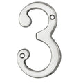Carlisle Brass Numeral Face Fix (No.3) in a polished chrome finish, featuring a decorative numeral '3' design with two pre-drilled holes for installation.
