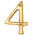 Carlisle Brass Numeral Face Fix (No.4) in a gold finish, measuring 76mm, features a modern design with open cutouts and two mounting holes for easy installation.