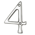 Carlisle Brass Numeral Face Fix (No.4) measuring 76mm, featuring a polished silver finish with two installation holes. The numeral design is simple and modern, suitable for various applications.