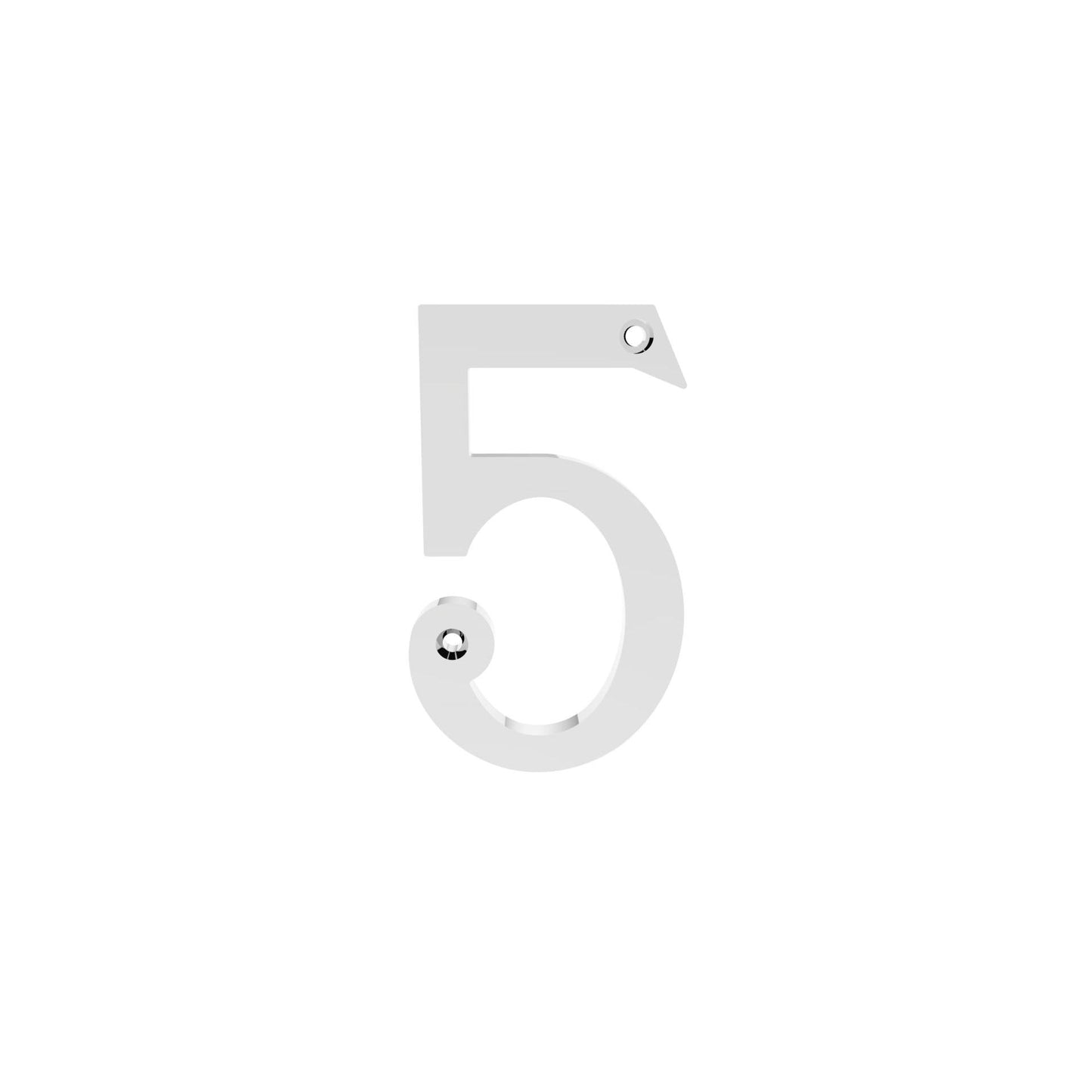 Carlisle Brass Numeral Face Fix (No.5) in a polished chrome finish, measuring 76mm, designed with a modern number '5' shape featuring a decorative detail at the bottom.