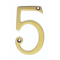 Carlisle Brass Numeral Face Fix (No.5) in a polished gold finish, featuring a large '5' design with two mounting holes for secure installation.