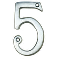Carlisle Brass Numeral Face Fix (No.5) in a brushed metal finish, 76mm in height, featuring a decorative single-digit number '5' with two mounting holes.