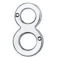 Carlisle Brass Numeral Face Fix (No.8) in polished chrome, featuring a sleek design with two circular openings and mounting holes for easy installation.