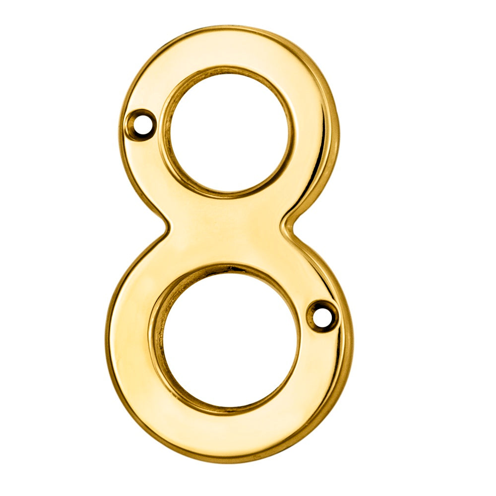 Carlisle Brass Numeral Face Fix (No.8) 76Mm in polished gold finish, featuring a sleek design with two circular openings and mounting holes for easy installation.