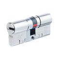 Carlisle Brass Yale Platinum 3 Star Cylinder in polished chrome finish, featuring a dual-sided key entry with a rainbow of security features and a compact design suitable for various door types.