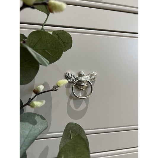 Brass Bee Ring Pull Cabinet Handle - Nickel Finish - Brass bee