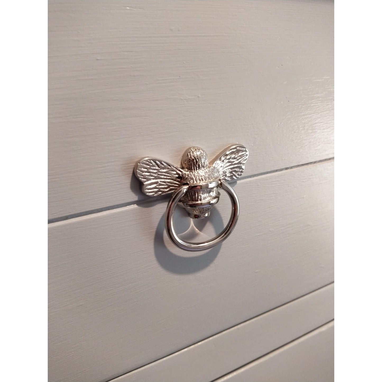 Brass Bee Ring Pull Cabinet Handle - Nickel Finish - Brass bee