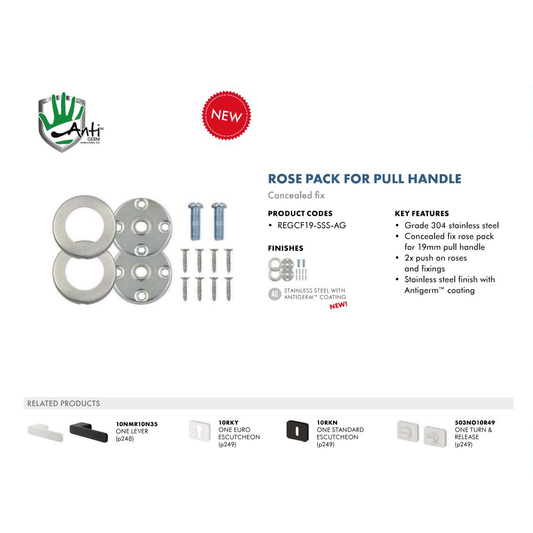 Concealed Fix Rose Pack for Pull Handle - Satin Stainless Steel - Anti Germ