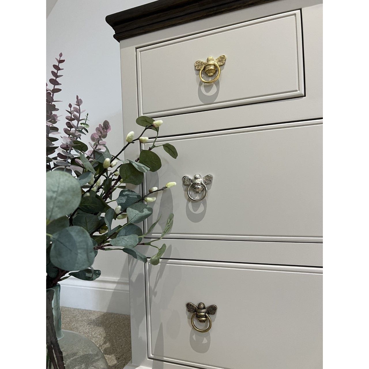 Brass Bee Ring Pull Cabinet Handle - Nickel Finish - Brass bee