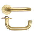 Maggiore Lever on 4mm Round Slim Sprung Rose PVD Satin Brass Love Handles uk