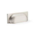 Alexander & Wilks Quantock Cup Handle with a brushed nickel finish, featuring a curved design that provides a comfortable grip, suitable for cabinets and drawers.
