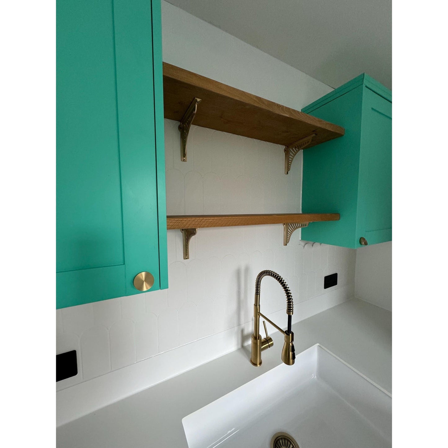 Satin Brass Sunrise Shelf Brackets - Heavy Duty Solid Brass - Brass bee