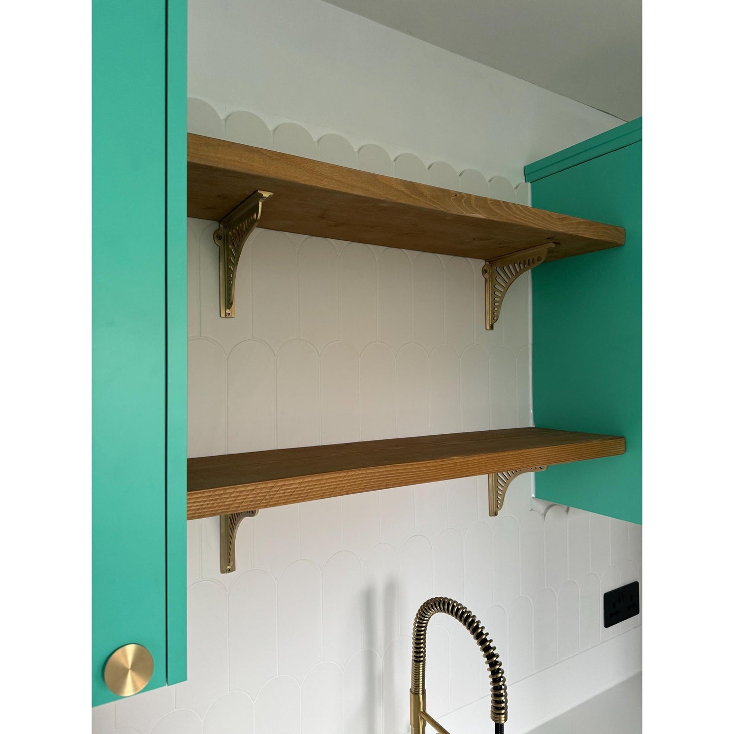 Satin Brass Sunrise Shelf Brackets - Heavy Duty Solid Brass - Brass bee