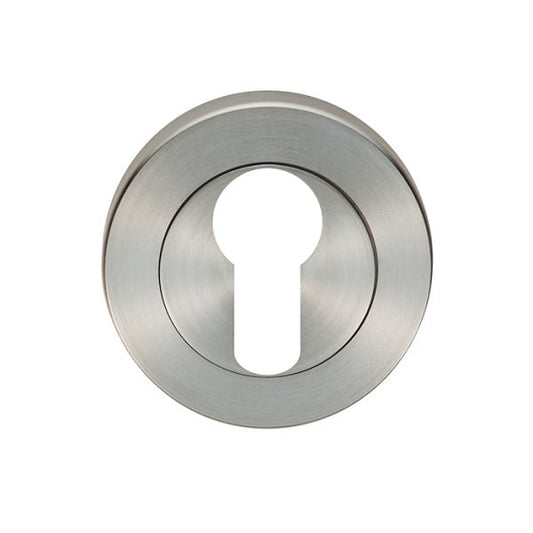 Carlisle Brass SWL Escutcheon - Euro Profile in a brushed stainless steel finish, featuring a circular shape with a keyhole design in the center.